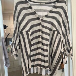 Umgee Black and White Striped Blouse